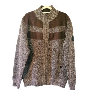 Men's Buffalo David Bitton Westony Zip Front Brown Mix Sweater Jacket Large